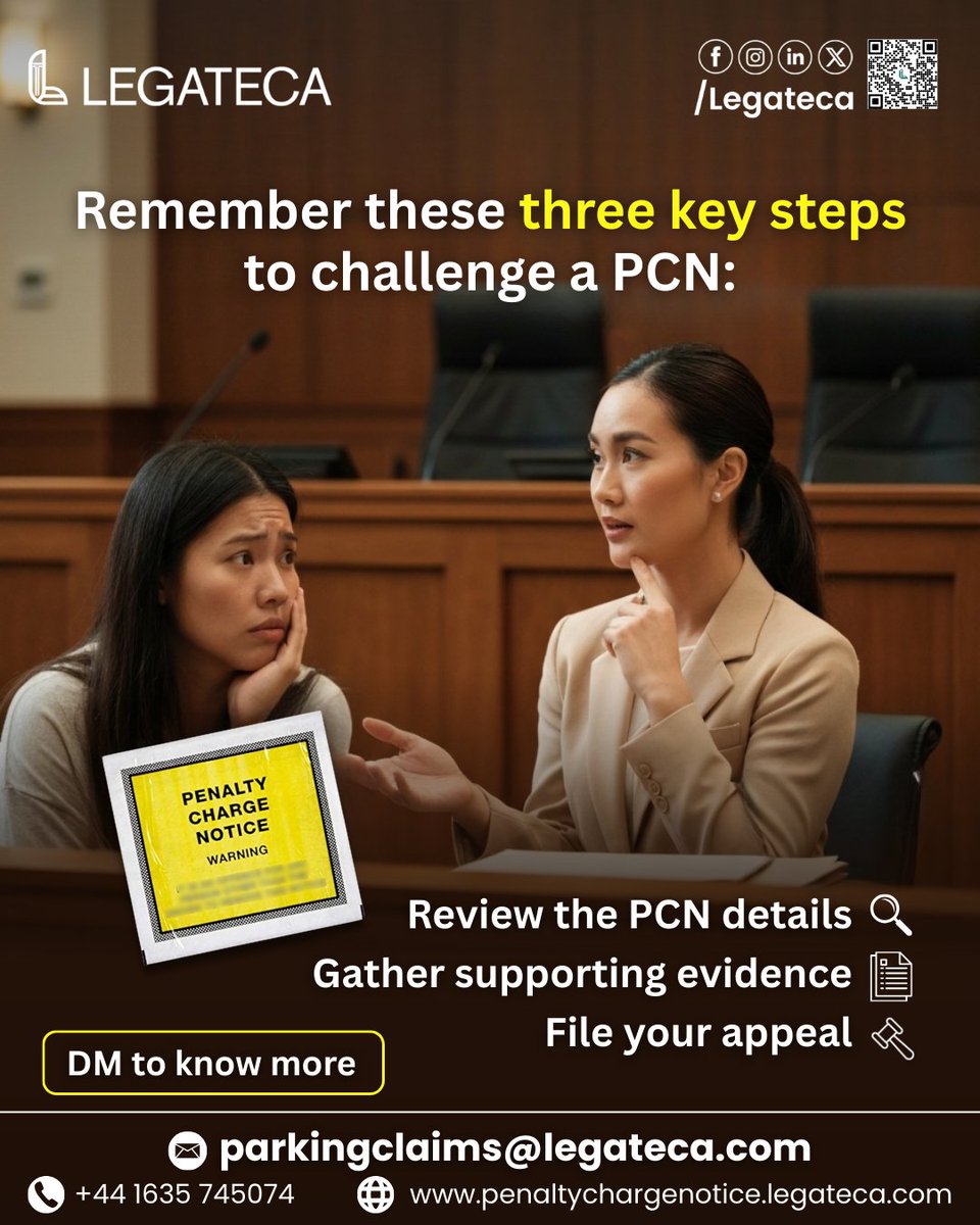 legateca's tweet photo. Facing a Parking Charge Notice?
Following the right steps can make all the difference.
Review the notice, check the evidence, and appeal with clarity—not panic.
Reach out to Legateca for informed guidance.

Visit us at: https://t.co/p1tekfllr6

#legateca #ParkingChargeNotice https://t.co/jEKpGyWQef