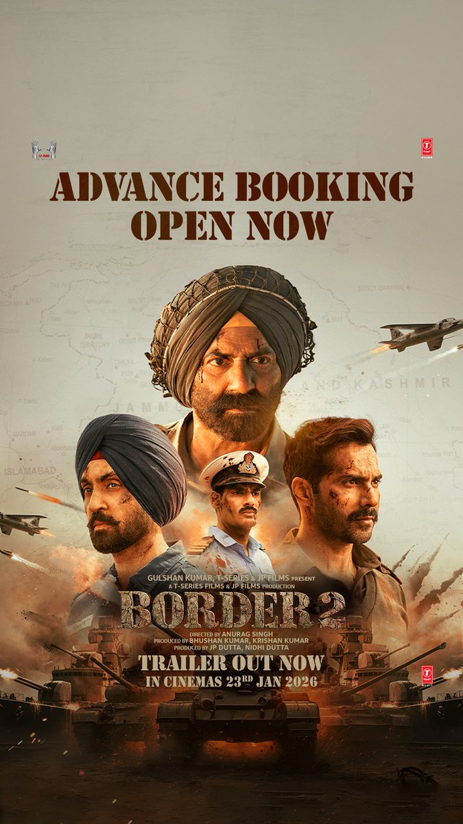 The advances for #Border2 have opened with a BANG. And even more importantly, the momentum is solid.

linktr.ee/Border2

This WAR film has generated immense excitement among the viewers and is set to take a BUMPER initial on January 23, 2026.

#SunnyDeol #VarunDhawan