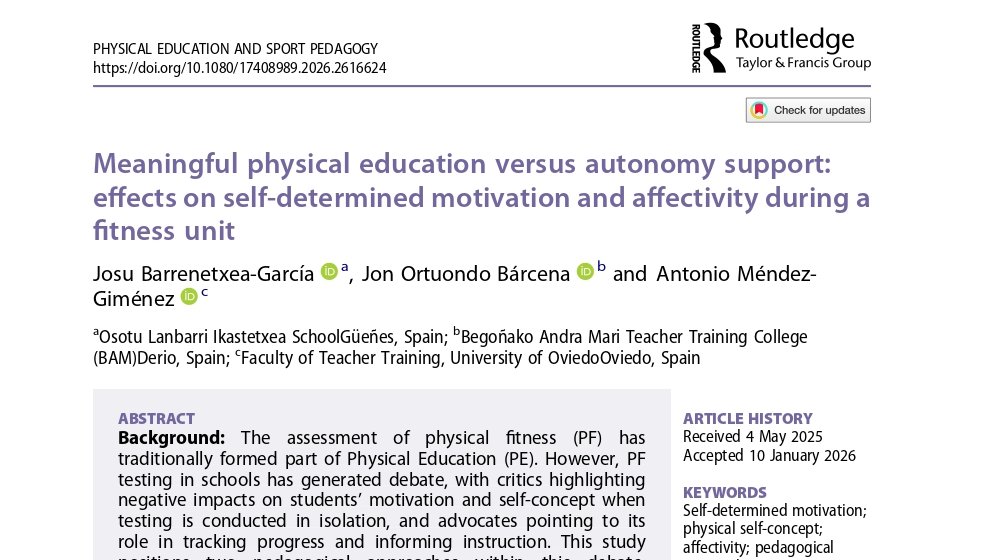 mendezantonio97's tweet photo. Nuevo artículo publicado en #PESP junto con dos grandes de la #edufis: Josu Barrenetxea Garcia y Jon Ortuondo. ¡Un verdadero placer!

Las primeras 50 descargas gratis en este enlace:
https://t.co/OuO0K6nI9J https://t.co/ypzymIV4lg
