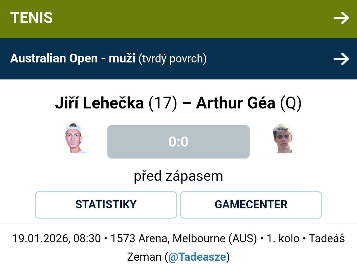 🎾 Tenis | Jiří Lehečka dnes vstoupí do prvního Grand Slamu sezóny zápasem proti Francouzi Arthuru Géovi. Počínání českého hráče můžete sledovat prostřednictvím našeho onlajn přenosu ⤵️ 1url.cz/mJmSr
#Onlajny_com #AO #australianopen
