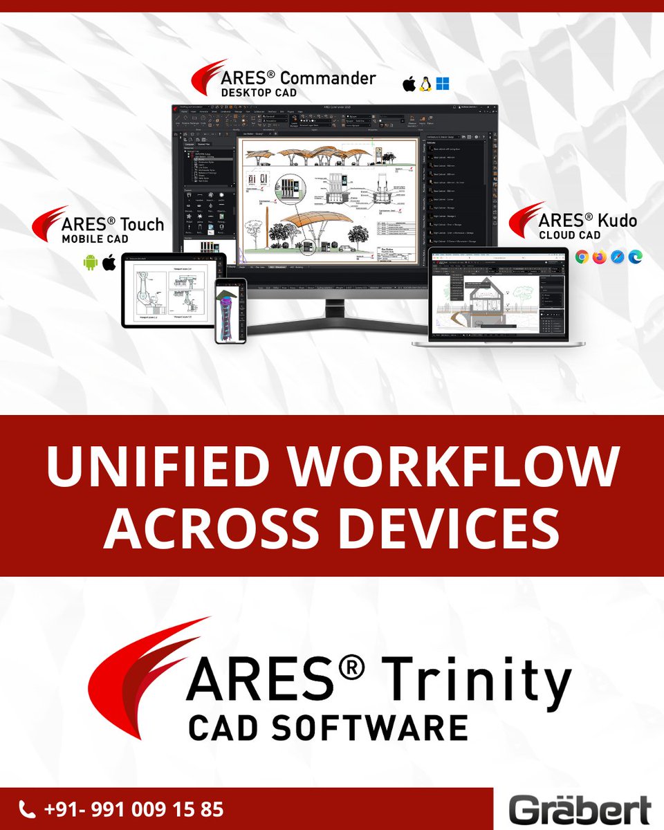 GraebertIndia's tweet photo. Meet the ARES Trinity.
One CAD ecosystem for desktop, cloud &amp; mobile workflows.
Design anywhere. Collaborate everywhere.
#ARESTrinity #ARESCAD #CADSoftware #CloudCAD #EngineeringDesign https://t.co/zNV3LgbjX6
