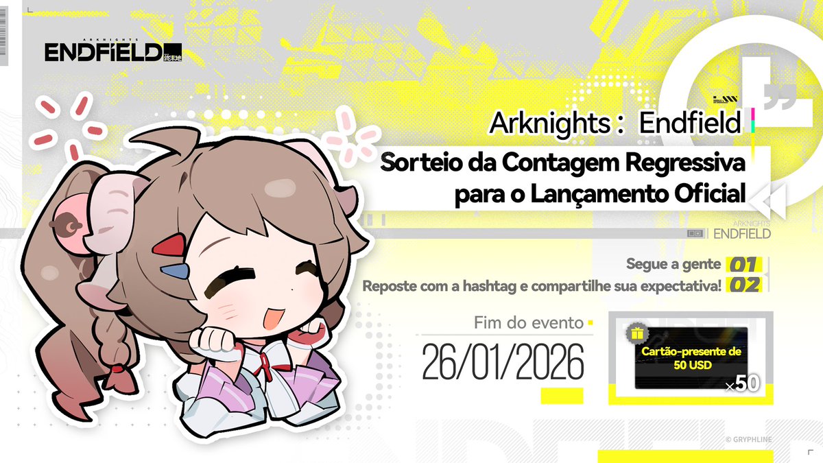 AKEndfieldBR's tweet image. 🎁Contagem regressiva para o pouso em Talos-II: dia 3

Para comemorar o lançamento oficial de Arknights: Endfield em 22 de janeiro, estamos realizando um evento comemorativo especial!

Faça a contagem regressiva conosco e compartilhe suas expectativas sobre o jogo para ter a…