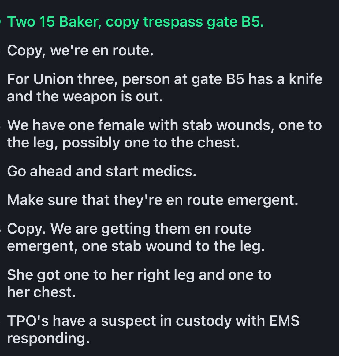 NewRepublicanCO's tweet image. Transcript from the stabbing tonight.