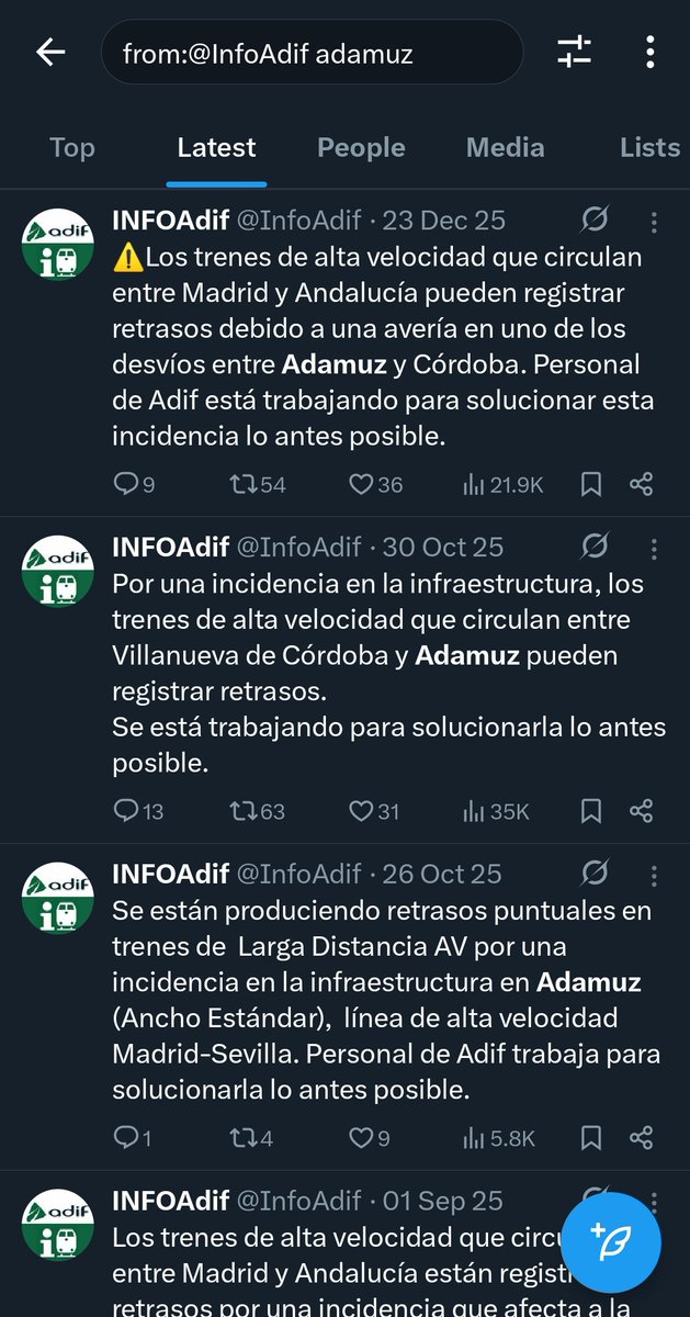 Cuando viajas tanto en tren, la curiosidad y la frustración te llevan a leer un poco sobre cómo funcionan estas infraestructuras.

Adamuz era un punto caliente. Hoy se dirá que las vías eran nuevas (no lo sé), cuando hay más factores, como el tipo de asentamiento de la vía.