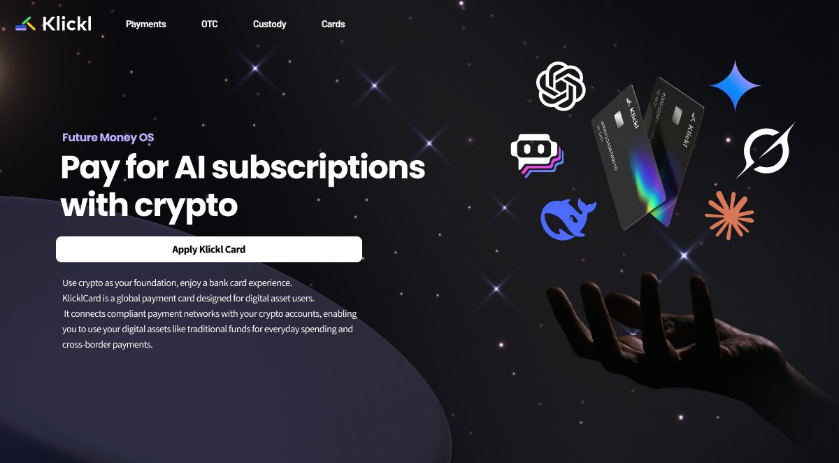 Subscribe to AI worldwide with your crypto using the Klickl U Card 🤖 No  foreign bank account, no messy FX: Pay for ChatGPT, Claude and other AI  subscriptions Spend directly from your