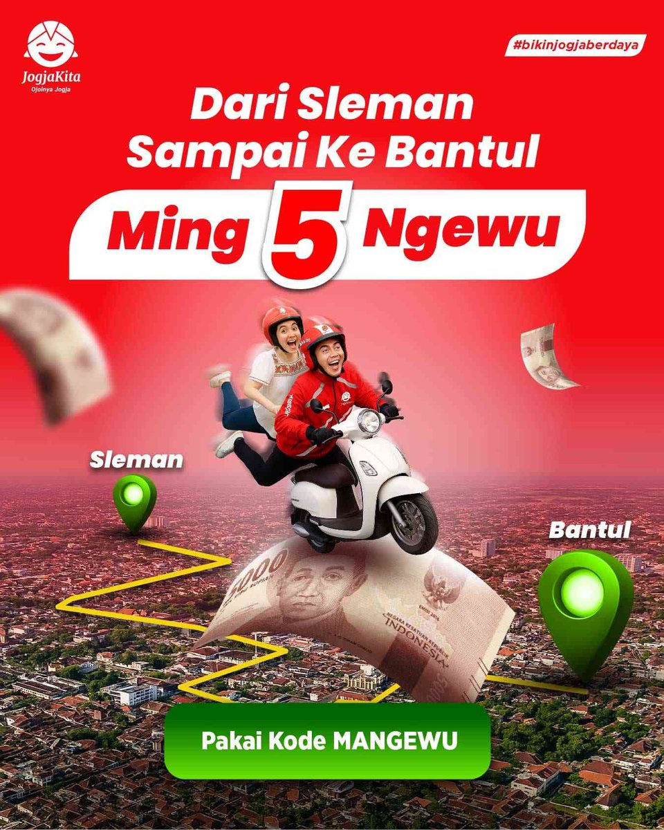junawae93's tweet photo. Sleman–Bantul cuma 5 ribu. Lebih murah dari cilok.! 🚀🍔 Cobain murahnya di JogjaKita https://t.co/NbZCkAedWh https://t.co/oFqHrA0Zty