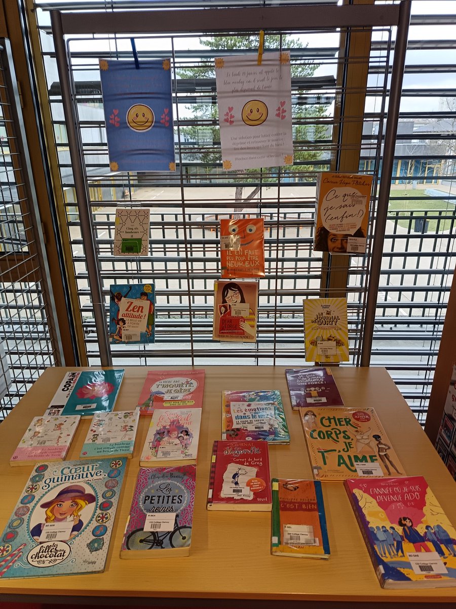 Pour lutter contre la déprime du blue monday, venez piocher dans  la sélection de livres réconfortants disponibles au CDI pour retrouver le sourire et la bonne humeur. 😊🌞 #cdi #sourire #books #bienetre
