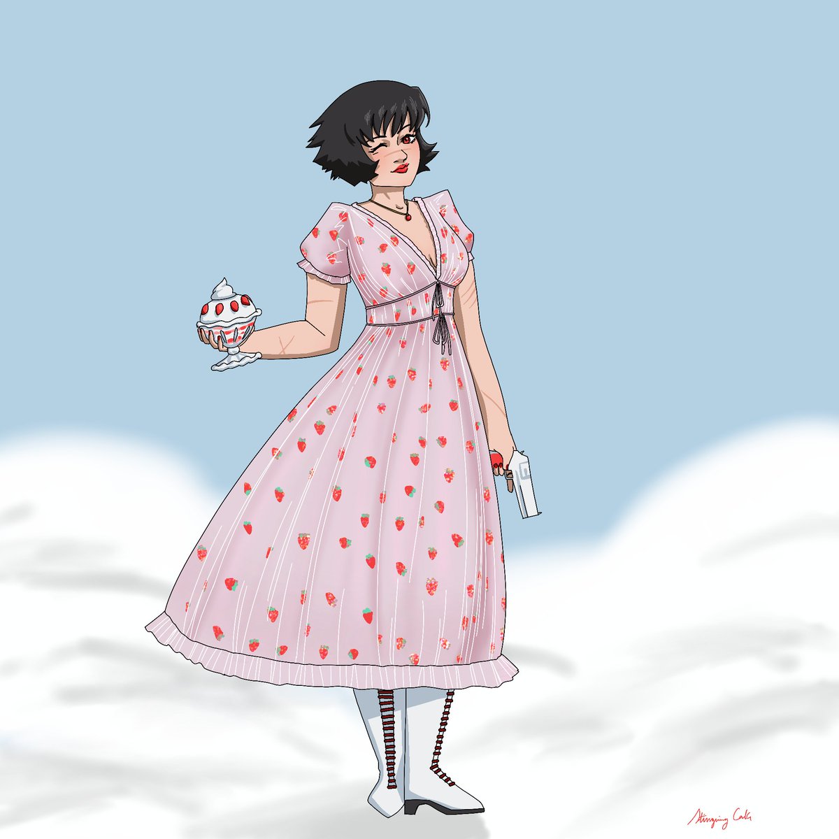 stingingcake's tweet photo. Strawberry dream.... #DMC #dmclady #strawberrydress https://t.co/y98ZYaut0d