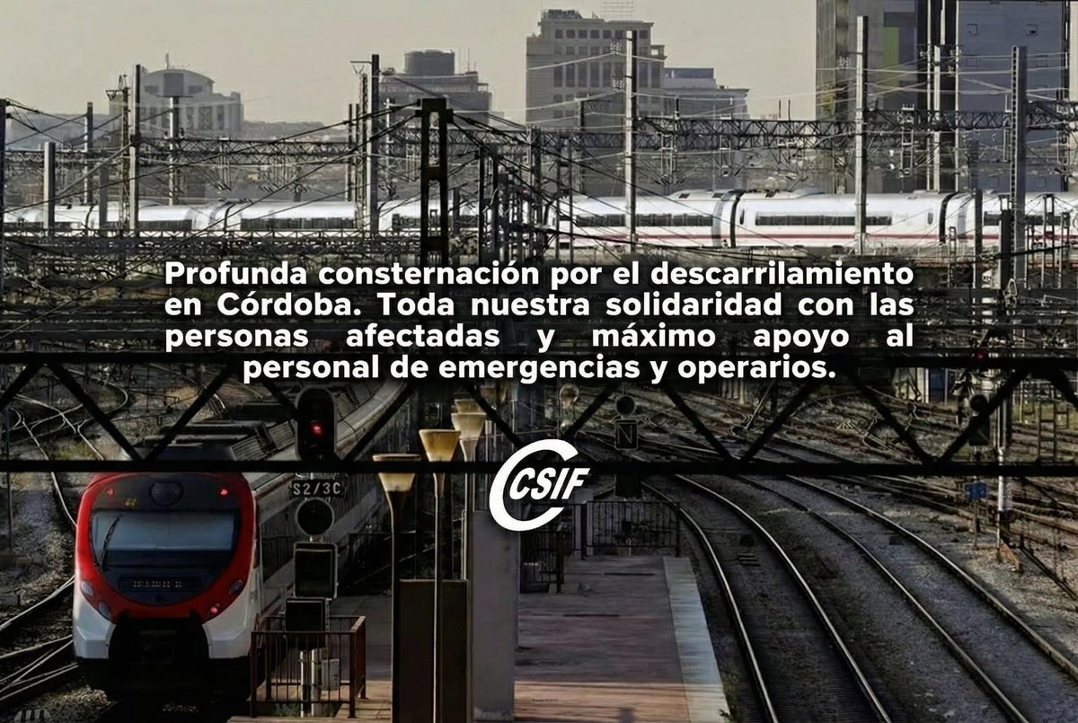 Nuestra total solidaridad con los afectados por el descarrilamiento en Córdoba. Queremos enviar todo nuestro apoyo y agradecimiento a los equipos de emergencia, operarios y personal sanitario por su incansable labor en estos momentos difíciles.
