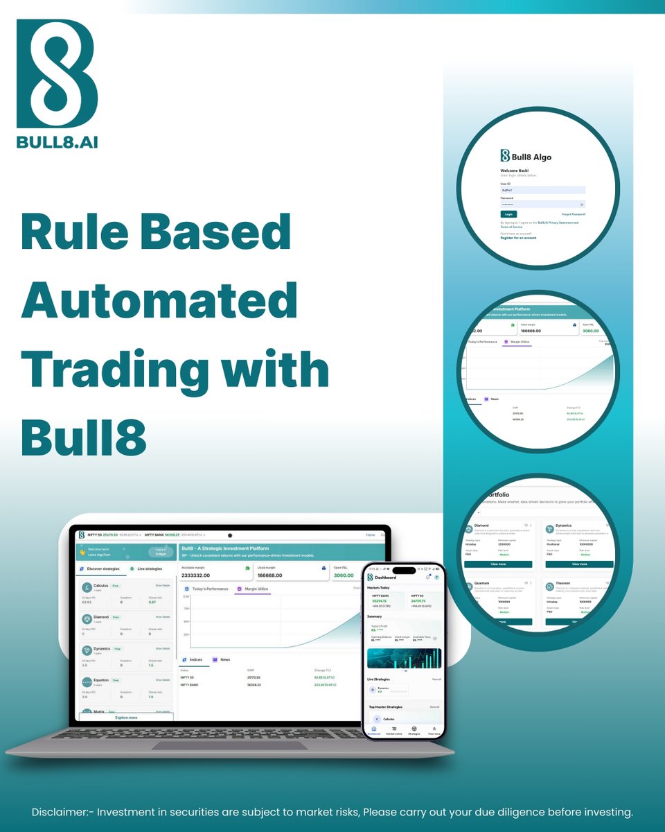 Bull8Ai's tweet photo. Rule-Based Automated Trading with Bull8
Stop trading on emotions.
Bull8 follows pre-defined rules to execute trades with discipline and precision.
✅ No fear. No greed.
✅ Planned entries & exits
#Bull8 #AlgoTrading #RuleBasedTrading #SmartTrading #RetailTraders https://t.co/BeCPG8g7Md