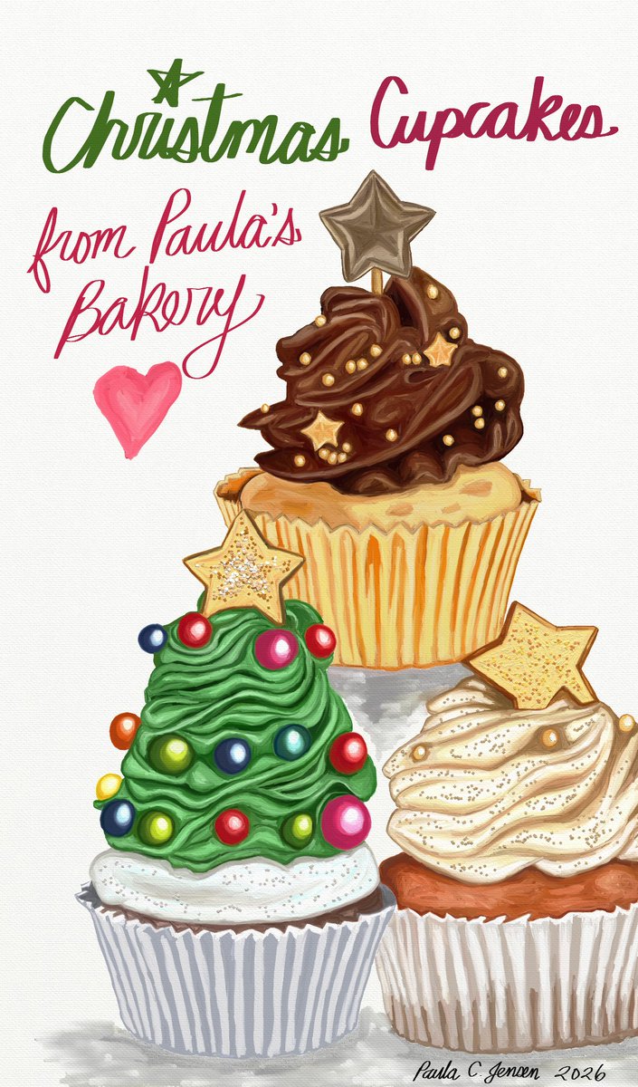Paulajensen781's tweet photo. Christmas Cupcakes by Paula C. Jensen, 2026. #MaschasArtchristmaschallenge #PenUp #Drawing_Challenge #2Ddigitalart #digitalpainting #PaulaCJensen_2026 #Christmas #Cupcakes #Holiday_Baking #Food_Art https://t.co/wqxcrrh1R0