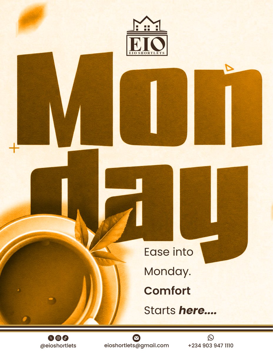 eioshortlets's tweet photo. Ease into Monday.
Comfort starts here. ☕🏡
EIO SHORTLETS

#shortstay #airbnb #abuja #apartment #shortlets https://t.co/JelAR9bjzj