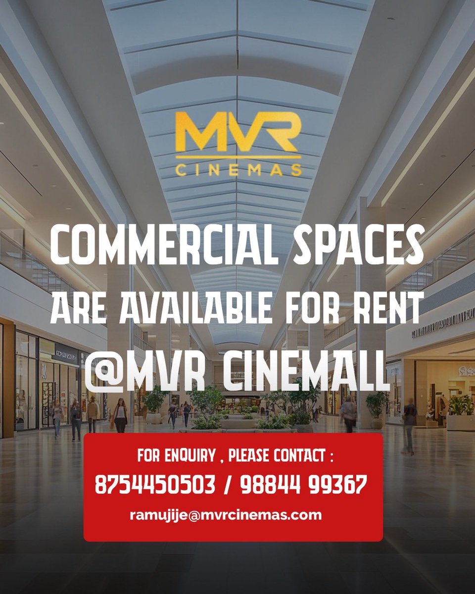 Commercial spaces are available For rent #MVR Mall. Fore enquiry please contact .