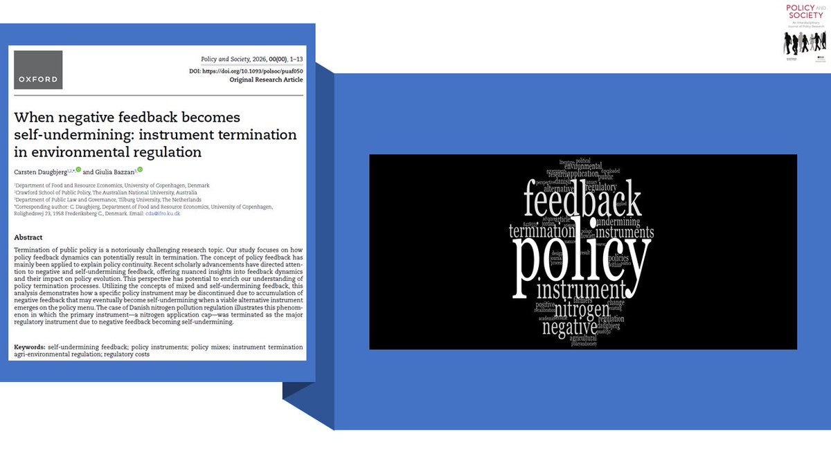 PolicySociety's tweet image. Does sustained #NegativeFeedback undermine policy instruments &amp;amp; result in their #termination❓

@CarstenDaugbje1 &amp;amp; Giulia Bazzan identify two interrelated feedback conditions for #PolicyDiscontinuation 👇

doi.org/10.1093/polsoc…