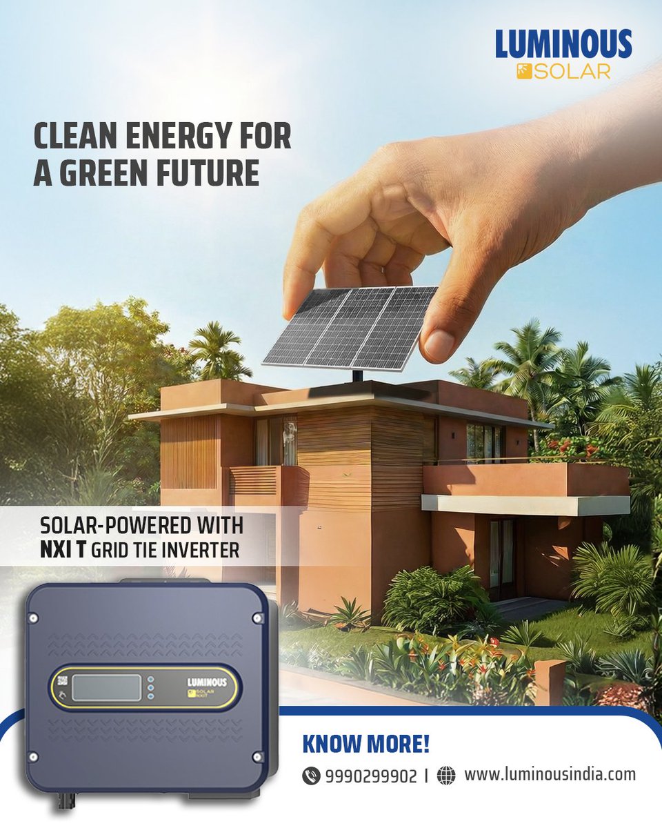 myluminous's tweet image. Ready to transform the way you power your home?​

Get solar for your home, powered by NXI T Grid-Tie Inverters, and become an active part of the change.​

Switch to sustainability with Luminous Solar. ​
​
#LuminousSolar #SwitchToSustainability​
#ChooseCleanEnergy