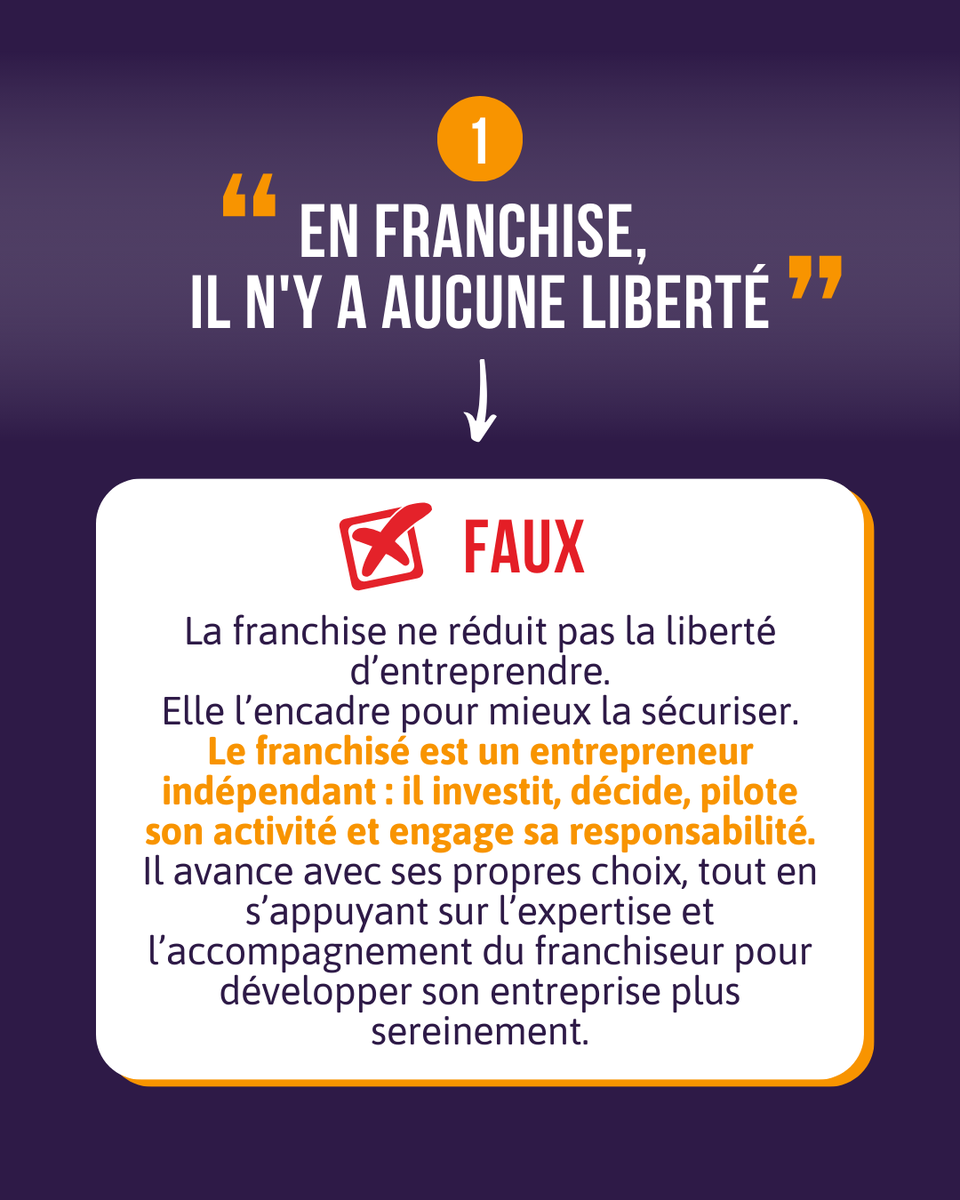 Franchise_FFF's tweet photo. 💡 Les idées reçues sur la franchise ? On les casse toutes !

En franchise, vous restez indépendant tout en étant soutenu, vous apprenez, vous grandissez et vous faites partie d’une vraie communauté. https://t.co/oZ2RttYZQn