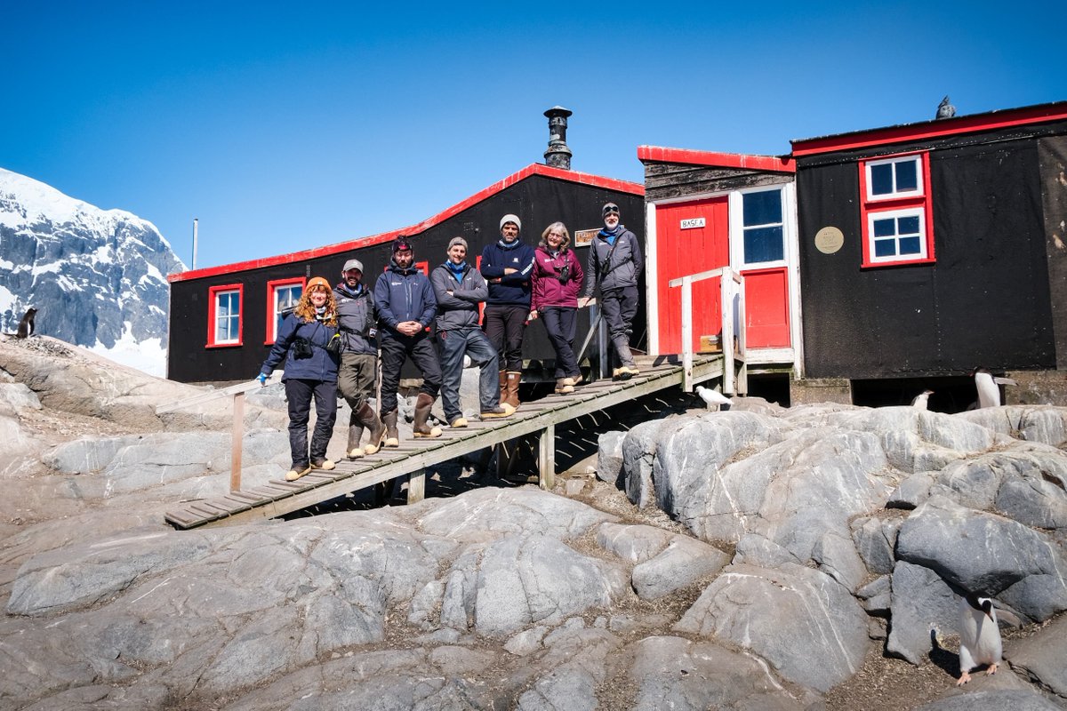 AntarcticHT's tweet photo. An enormous welcome to postmaster George, and carpenters Jo and Dan, who have joined base leader Lisa, shop manager Tiago, wildlife monitor Pete, and postmaster Rachel at Port Lockroy for the second half of the season.
#PortLockroy #ukantarcticheritagetrust #penguinpostoffice https://t.co/T51UKa3Jzy