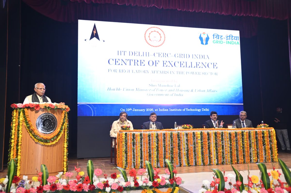 mlkhattar's tweet image. Inaugurated and addressed the CERC–GRID INDIA Centre of Excellence at IIT Delhi today.

The CoE will strengthen India’s power sector through focused work on regulation, policy design, power markets, and grid operations. It will support evidence-based regulation through…