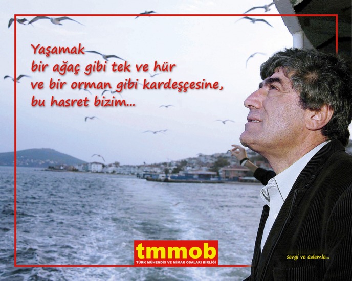 "Yaşamak bir ağaç gibi tek ve hür
ve bir orman gibi kardeşçesine,
bu hasret bizim..."

Katledilişinin on dokuzuncu yılında Hrant Dink'i sevgi ve özlemle anıyoruz. #HrantDink #Hrantsız19Yıl