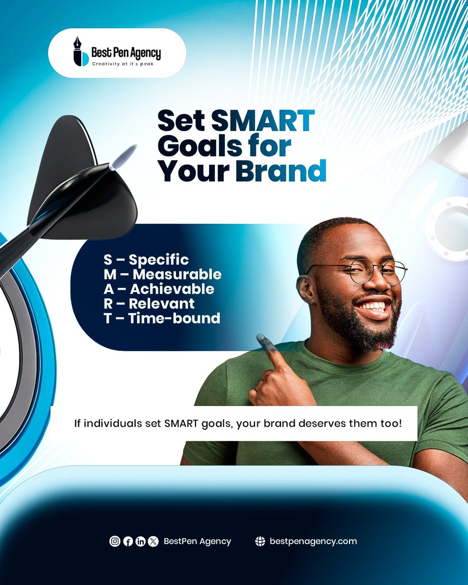 Best_Pen_Agency's tweet photo. New week. New focus.
Your business doesn’t just need goals, it needs SMART goals.
Specific. Measurable. Achievable. Relevant. Time-bound.
Because brands that plan smart, grow smart.
Happy New Week.
#SMARTGoals #BusinessGoals #BrandGrowth #MarketingStrategy #DigitalMarketing https://t.co/m3BgnwLDsI