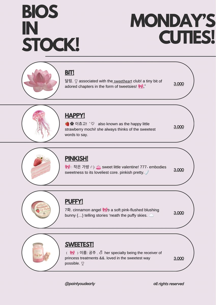 paintyoudearly's tweet image. 𓈒⠀⠀𓏸⠀⠀𓇼 a repost, please? thank you! 🍮🥄 

happy monday, lovelies! aku punya bio wording cuties series ready stock yang bisa diklaim sekarang juga. 🍧🎀 grab these beauties fast! &amp;lt;3 #zonauang