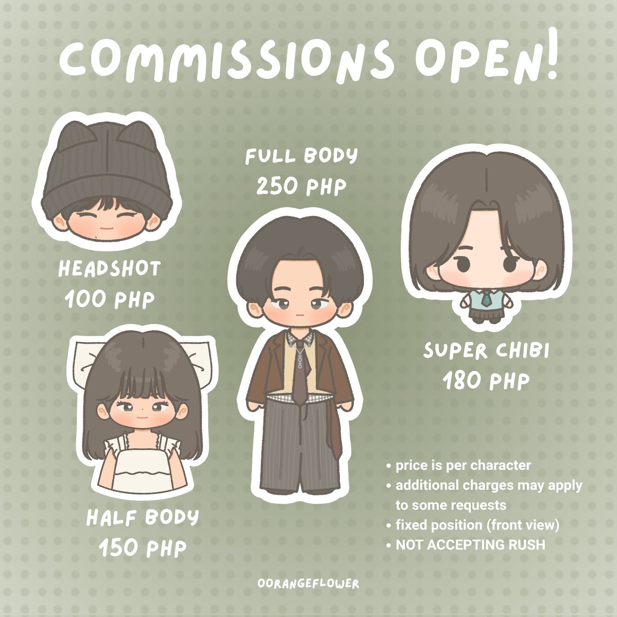 oorangeflower's tweet photo. hello! finally accepting commissions again! 

[likes and reposts are very much appreciated 💚] https://t.co/Mw3Ltqsu6a