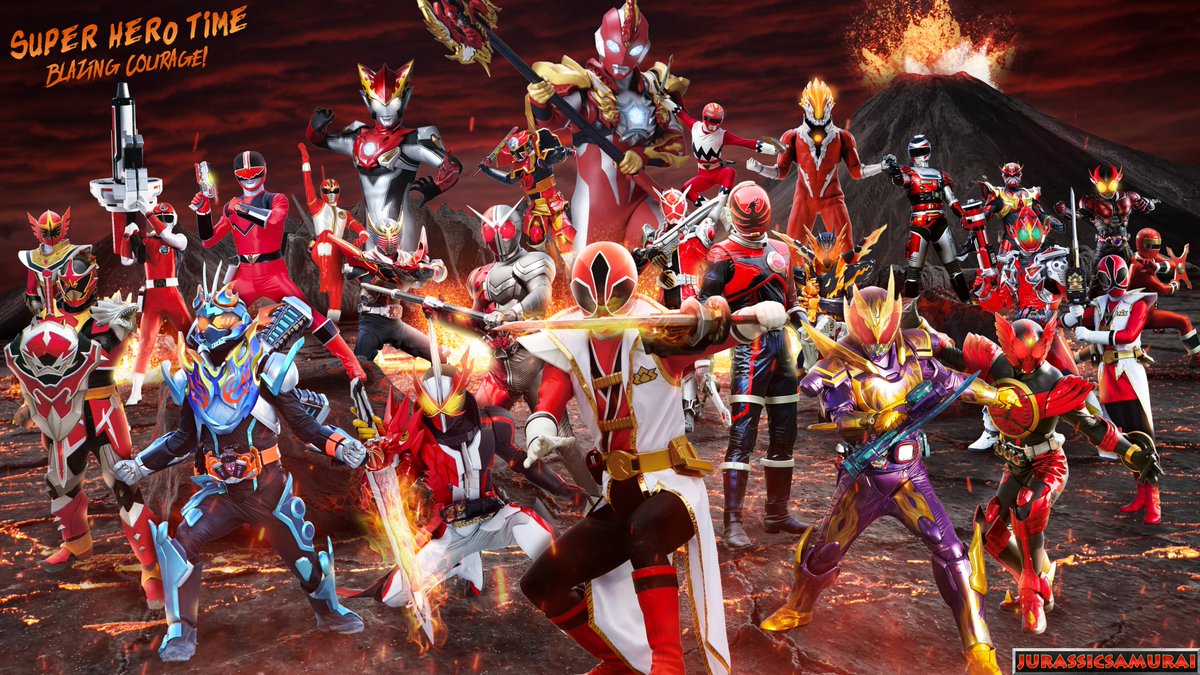 JurassicSamurai's tweet image. It takes a lot of courage and a burning passion to do the right thing &amp;amp; fight against injustice, and these heroes' hearts burn as bright as the sun! So let your anger burn things up and melt some ice along the way! #SuperHeroTime #SuperSentai #KamenRider #Ultraman #MetalHeroes