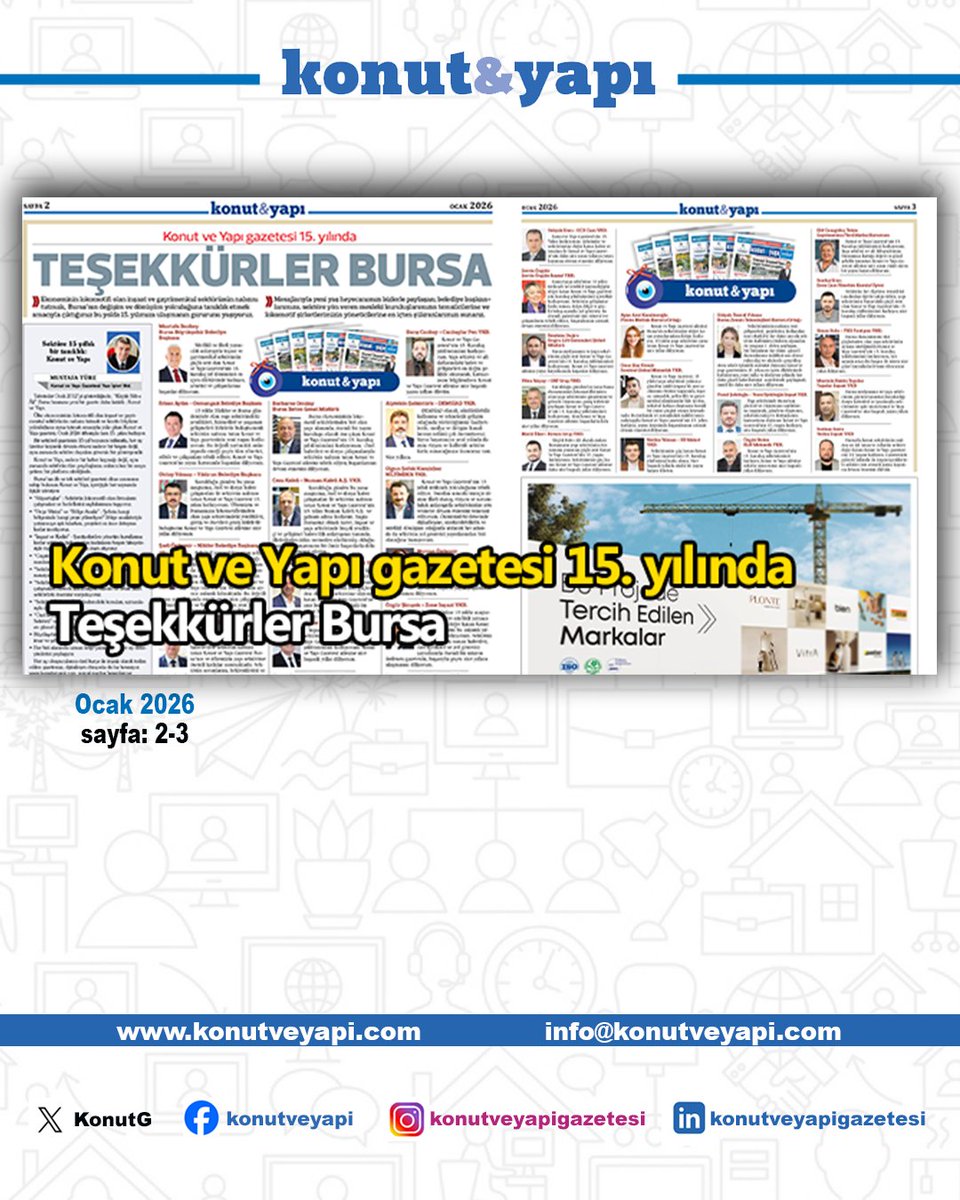 📌Ekonominin lokomotifi olan inşaat ve gayrimenkul sektörünün nabzını tutmak, Bursa’nın değişim ve dönüşüm yolculuğuna tanıklık etmek amacıyla çıktığımız bu yolda 15. yılımıza ulaşmanın gururunu yaşıyoruz.
Detaylar profildeki linkte...