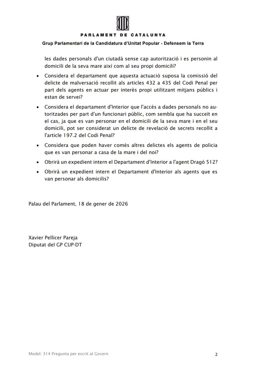 Interior ha d'obrir una investigació de forma immediata i aclarir si la Brimo pot fer servir els recursos públics i el monopoli de la violència per finalitats personals.

La <a href="/cupnacional/">CUP Països Catalans</a> registrem una bateria de preguntes per demanar explicacions davant la notícia de <a href="/La_Directa/">Directa</a>