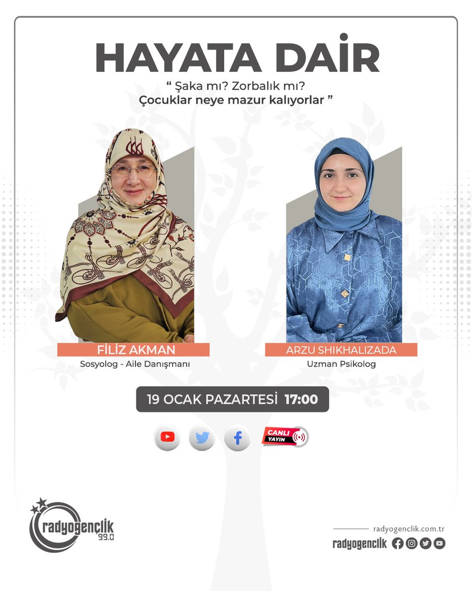 Sosyolog-Aile danışmanı Filiz Akman’ın hazırlayıp sunduğu Hayata Dair bugün saat 17.00 da sizlerle.