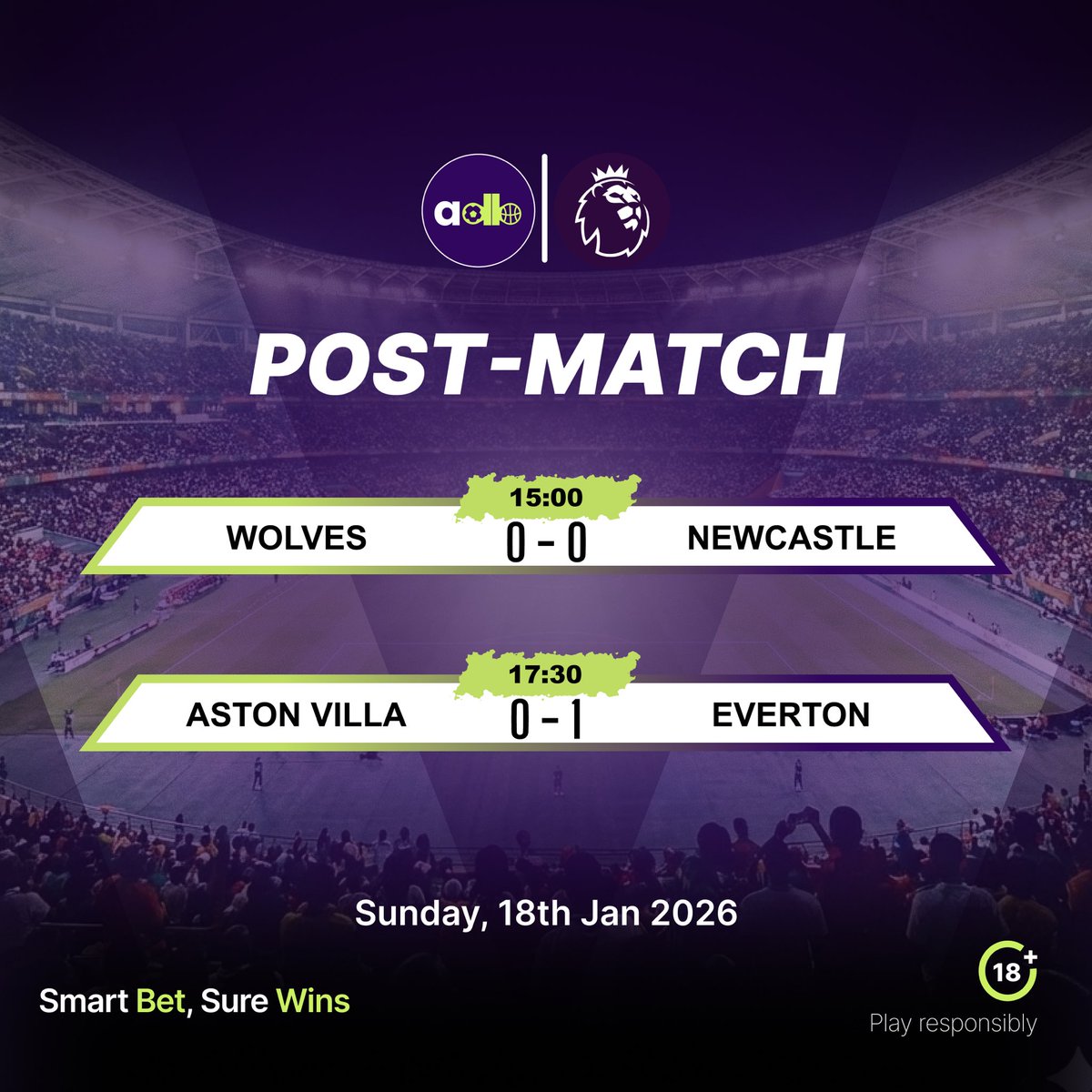 adasibet's tweet photo. Full-time whistle blown
The games are done, the numbers are in.
Another matchday wrapped with AdasiBet, where smart plays meet real results.
Stay locked. More action loading.
#AdasiBet
#PostMatch
#FullTime
#MatchdayRecap #SmartBetSureWin https://t.co/1vxn51Qy0c