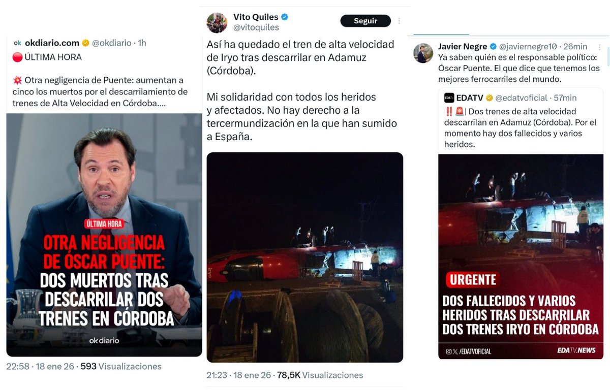 Las barbaridades de Okdiario, Javier Negre, Vito Quiles...
¿Cuándo piensa reaccionar el PSOE frente a esta ultraderecha guerracivilista?
Todo el mundo estamos sufriendo cómo pudren de odio la sociedad