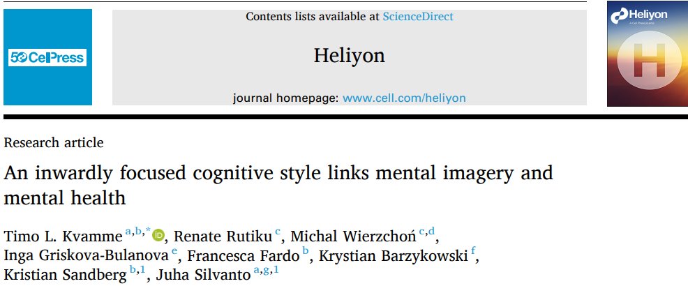 TimoKvamme's tweet photo. Mental imagery is much more than internal visual perception.
Our new paper shows vivid imagery is part of an "inwardly focused" cognitive style—linking imagery to interoception, mindfulness, and emotional awareness. https://t.co/qseDHYs697 https://t.co/fpskyCChVi