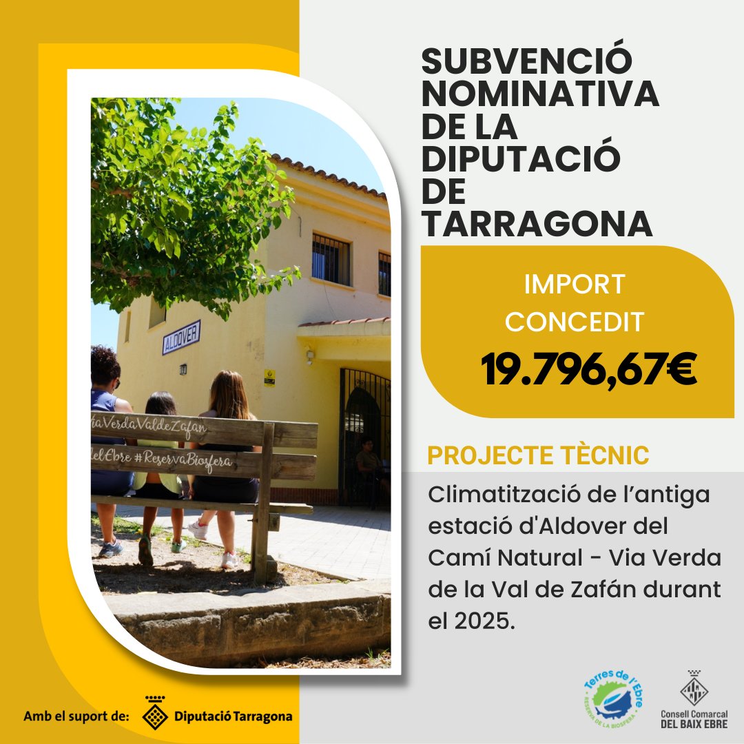CCBaixEbre's tweet photo. Actuació d’inversió: Execució del projecte tècnic de climatització de l’antiga estació de la Via Verda de la Val de Zafán al municipi d’Aldover.

Pressupost elegible: 23.290,20 euros
% concedit sobre el pressupost elegible: 85,00%
Import concedit: 19.796,67 euros https://t.co/lbxbtnAIwg