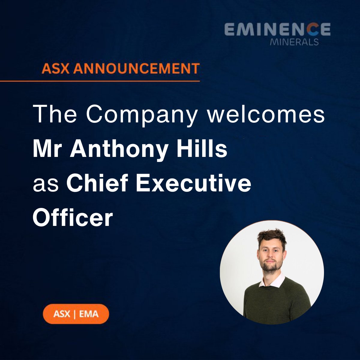 EminenceMins's tweet photo. #EMA is pleased to appoint Mr Anthony Hills to the Company as Chief Executive Officer

🔗[https://t.co/dC8jWCaSB9]

#Mining #MiningNews #ASX #EminenceMinerals #ExecutiveAppointment https://t.co/lP5VReyE3D
