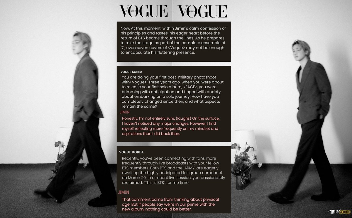 JIMIN_RECORD13's tweet image. 2026. 1. 19 &amp;lt;VOGUE KOREA&amp;gt; 패션 화보 

New Season with Jimin:
A man whom I am particularly delighted to see has been invited. Jimin, who has blossomed enough to fully embrace the new season in a wholesome way, draws in with an abundance of fresh, invigorating fragrances.

Jimin:…