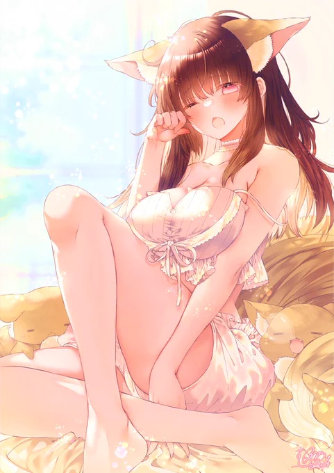 ぽけぽけおねむ ゆいのちゃん.°ʚ(*˘︶˘*)ɞ°.。.:* #お狐様ゆいの #ゆいのあーと