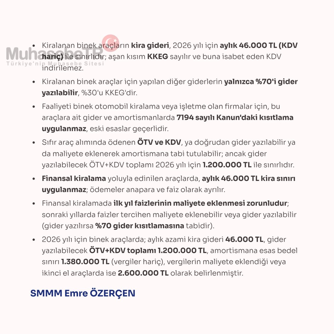Binek Otomobillerde Gider Kısıtlamaları, Amortisman Uygulamaları: 2026 Yılında Nelere Dikkat Edilmeli?
muhasebetr.com/yazarlarimiz/e…