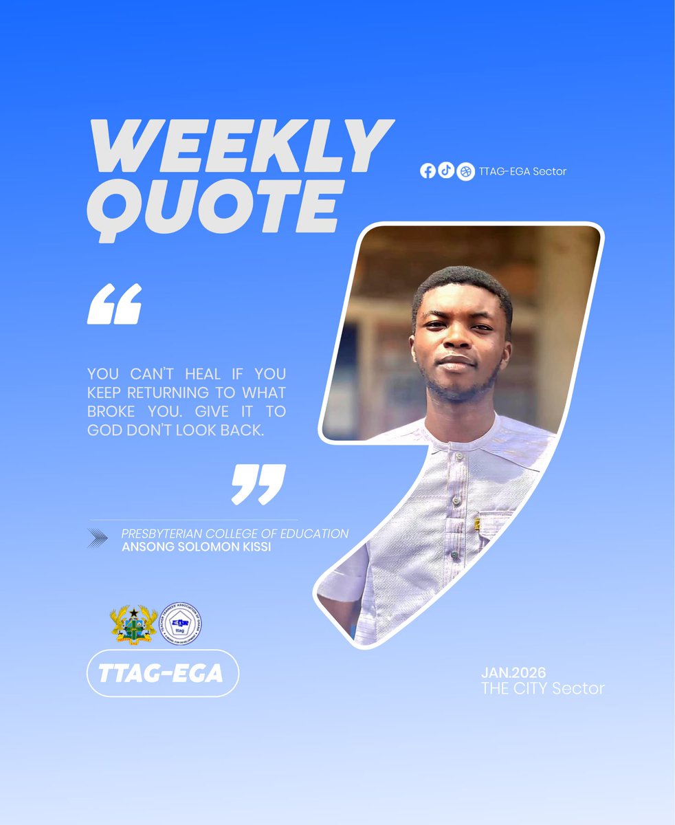 TTAG_EGA's tweet photo. Solomon a level 400 student of the Presbyterian College of Education is our inspirer for this week. He encourages us not to look back in life. Have an amazing week and remember you’re loved by TTAG. https://t.co/JucmRfSmJO