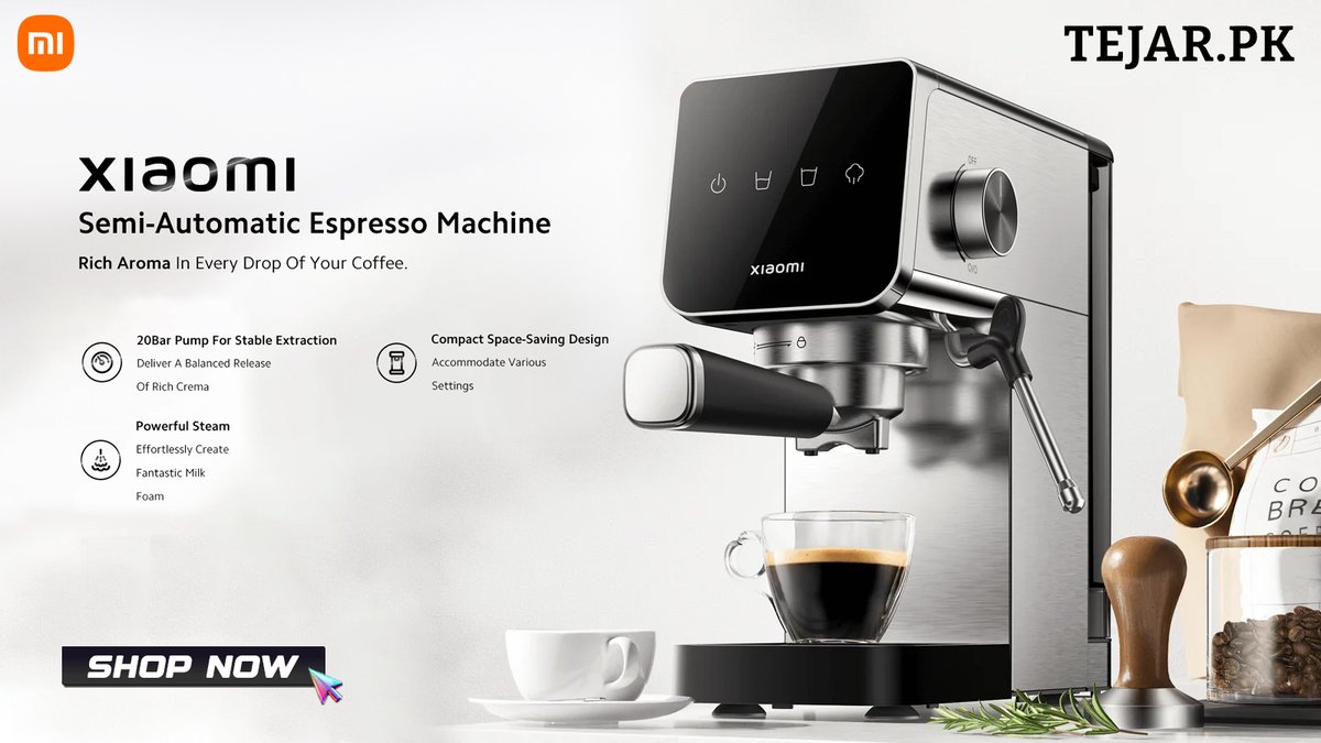 TejarPK's tweet image. Craft café-quality coffee at home 📷📷 Xiaomi Semi-Automatic Espresso Machine brings rich flavors, perfect crema, and barista-level control to your kitchen. Start your mornings the smart way.
Available at Tejar.
#XiaomiEspressoMachine #SmartCoffee #TejarTech #HomeBarista