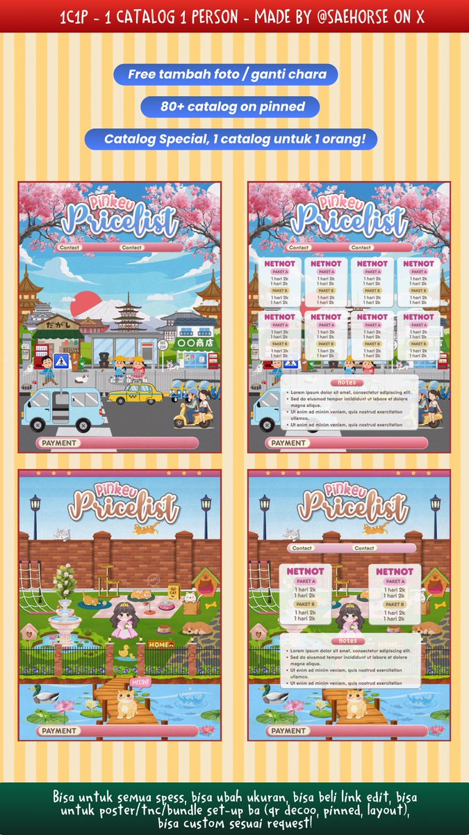saehorse's tweet image. Help repost? Maaci🧀❤️

(1 catalog untuk 1 orang) 

Aku bawain 8 catalog 1C1P edit pricelist, bisa untuk semua spess..! bisa resize &amp;amp; bundle set-up BA (qr deco, loyalty card, pinned/mubox dll) ! &amp;gt;~&amp;lt; 

bisa beli link-canvanya juga 👩🏻‍✈️✈️ check alt! #zonauang #zonaba