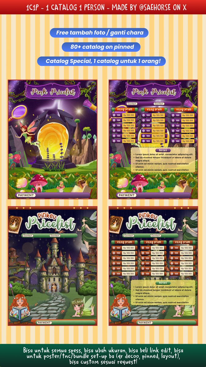 saehorse's tweet image. Help repost? Maaci🧀❤️

(1 catalog untuk 1 orang) 

Aku bawain 8 catalog 1C1P edit pricelist, bisa untuk semua spess..! bisa resize &amp;amp; bundle set-up BA (qr deco, loyalty card, pinned/mubox dll) ! &amp;gt;~&amp;lt; 

bisa beli link-canvanya juga 👩🏻‍✈️✈️ check alt! #zonauang #zonaba