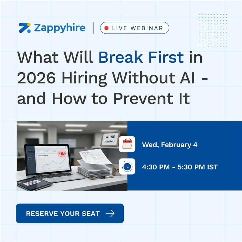 [𝗪𝗲𝗯𝗶𝗻𝗮𝗿 𝗔𝗹𝗲𝗿𝘁] We’re hosting a practical session on what breaks first as hiring scales in 2026, and what leading teams are fixing first. 

📅 𝗙𝗲𝗯 𝟰, 𝟮𝟬𝟮𝟲 | 🕓 𝟰:𝟯𝟬 𝗣𝗠 𝗜𝗦𝗧 

Save your seat - lnkd.in/gNJ7dS5q

#webinar #exclusive