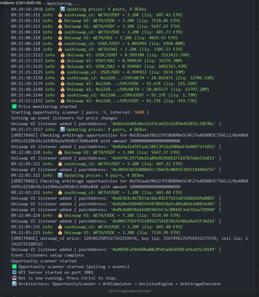 TheHemjay's tweet photo. I’ve developed an advanced flash-loan–powered arbitrage bot that executes profitable trades across multiple DEXs on Ethereum. The main limitation I’m facing right now is Infura’s daily request cap, and I need $200 to upgrade the Infura plan. https://t.co/JbSnYK78AK