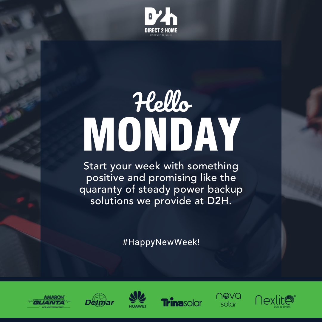 D2HServicesLtd's tweet photo. Start your week strong.
D2H delivers steady power solutions for homes and businesses all week long. 

#Direct2Home #D2HSolar #MondayMotivation #StablePower #SolarNigeria https://t.co/Pvjs4Eyn19