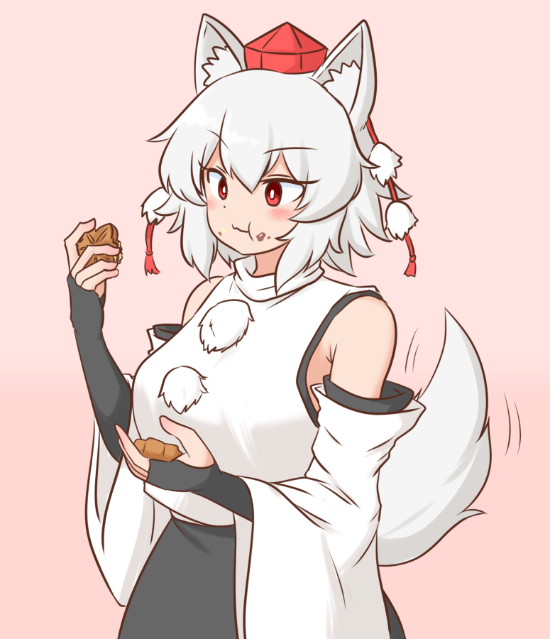犬走椛 「リクエストで描きました もみじ饅頭を食べる椛ちゃん」|いすぃのイラスト