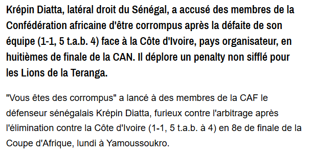 midax35's tweet photo. @LoigP @RauzyFrancois Pour rappel, lors de la CAN 2023. Arrêtez de faire de la CAN au Maroc un évènement unique. Rien ne justifie le comportement des sénégalais hier. A froid, il faut savoir reconnaître quand on dit des bêtises à chaud. Et savoir rester digne, comme l'a fait le (seul) grand Sadio Mané https://t.co/L6CsPbS3se