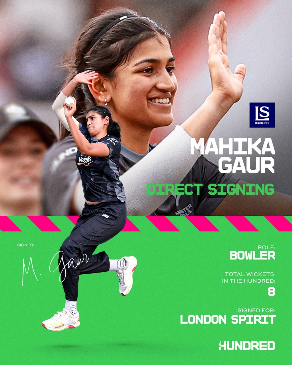 thehundred's tweet image. Bringing the magic 🪄

Mahika Gaur moves to London Spirit for 2026 👊

#TheHundred