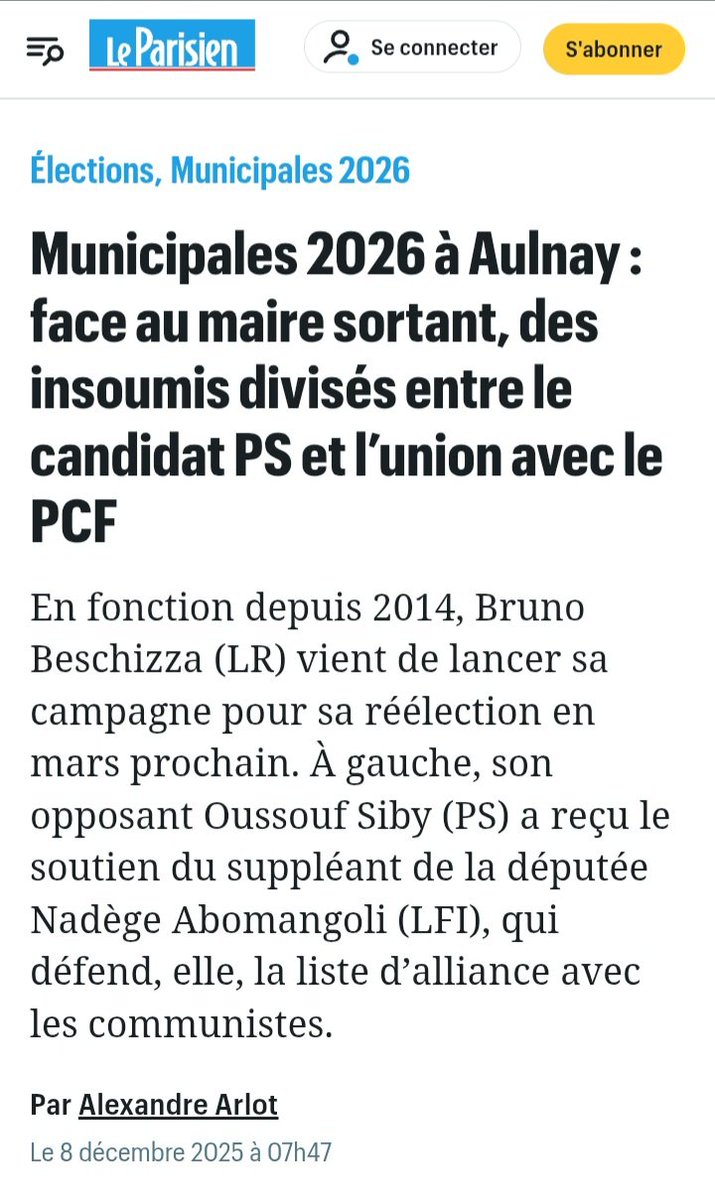 A Aulnay, le suppléant et les proches de la député LFI <a href="/abomangoli/">Nadège Abomangoli 🐢</a> décident de rejoindre la liste PS contre celle du PCF, alors qu'un accord très favorable à LFI avait été signé dans le 93 avec le PCF

Ils n'ont aucune parole
Les ex-PS trahiront toujours

leparisien.fr/elections/muni…
