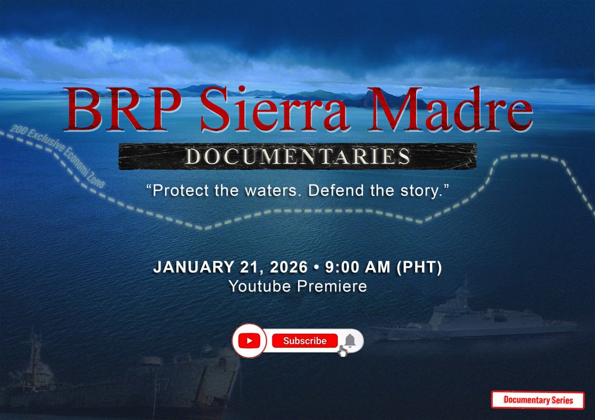 BRP SIERRA MADRE DOCUMENTARIES is officially launching — and we’re opening with Episode 1 of our new series:
📍 Episode 1: The Original Lie: Mischief Reef 1995
🗓 YouTube Premiere: Jan 21, 2026 (Wednesday) • 9:00 AM
🔔 Subscribe + turn on notifications: youtube.com/@BRPSierraMadr…